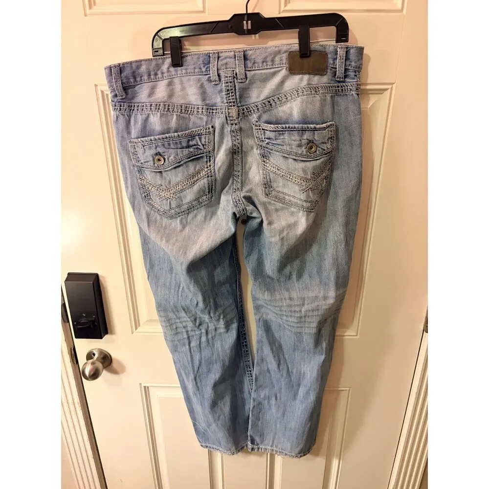 BKE Jeans Men 36 R Blue Derek Buckle Light Blue Denim Boot Leg